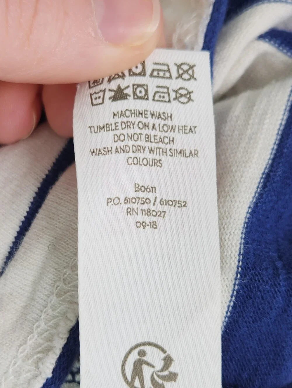Boden Blue & White Stripe Long-Sleeve Raglan Top